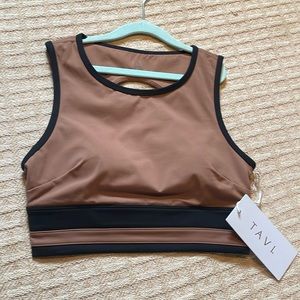 Brand new sporty crop tank bra.  Wicking. Flattering cut!